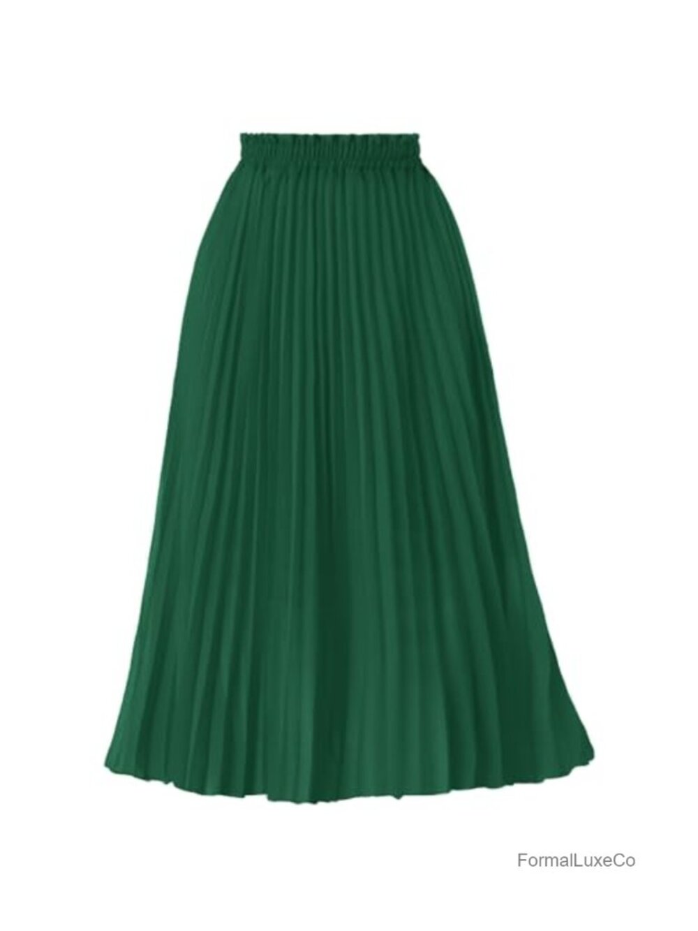 Pleated A-Line High Waist Flowy Midi Skirt Wrinkle Resistant Polyester